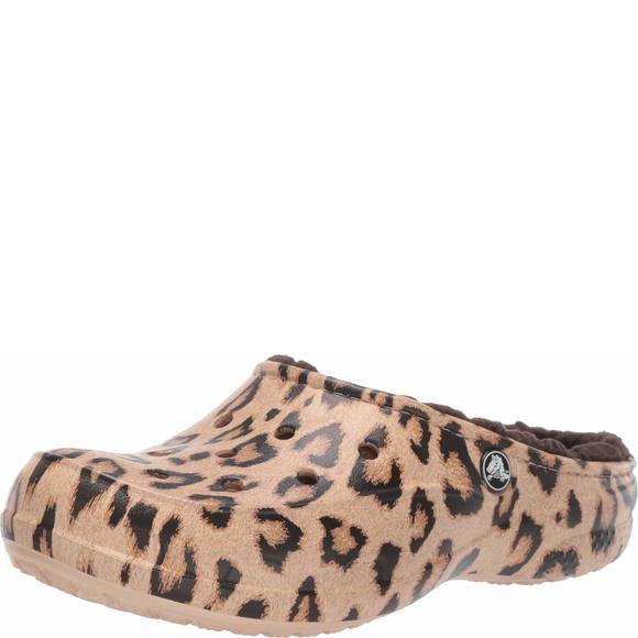 CROCS WOMEN'S FREESAIL PLUSH LINED CLOG | FUZZY SLIPPERS, LEOPARD/ESPRESSO, - Picture 2 of 2